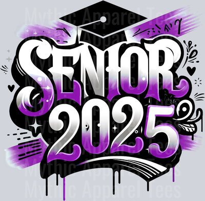 0035 Senior 2025 Airburshed Purple and Black 1 DTF 2025 Senior Graduation Transfers