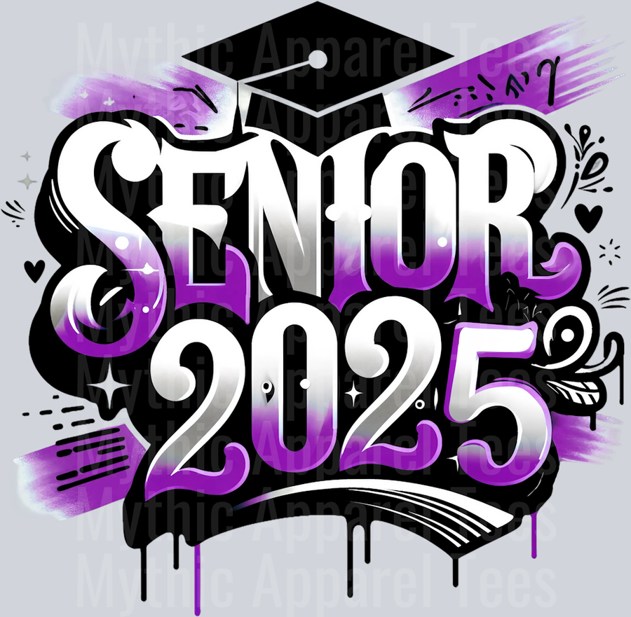 0035 Senior 2025 Airburshed Purple and Black 1 DTF 2025 Senior Graduation Transfers
