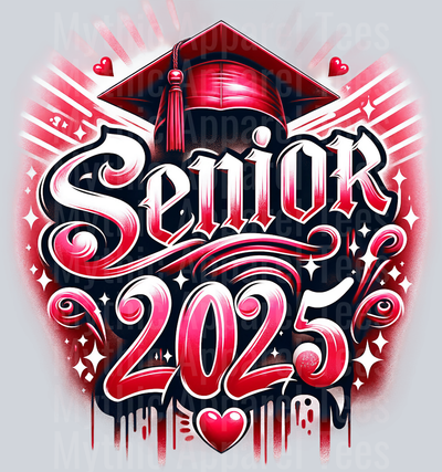 0037 Senior 2025 Airbrushed 4 RED DTF 2025 Senior Graduation Transfers