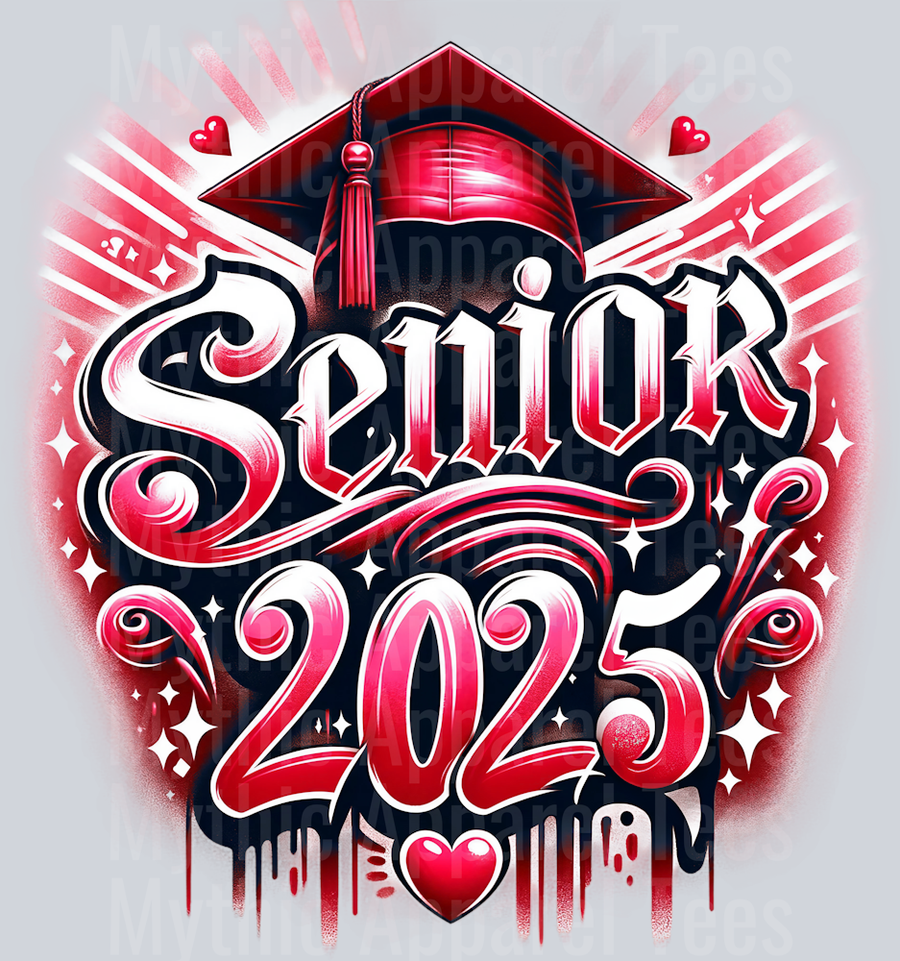 0037 Senior 2025 Airbrushed 4 RED DTF 2025 Senior Graduation Transfers