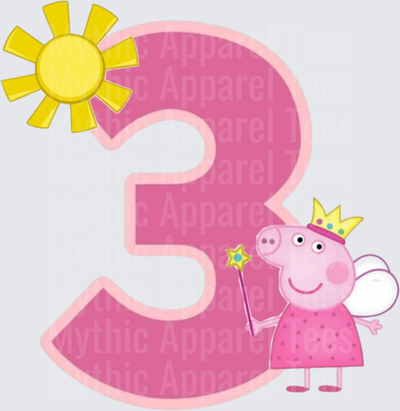 Peppa Pig Princess Fairy 3rd Birthday Number with Sun