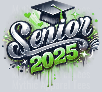 0017 Senior 2025 Airbrushed Green and Gray DTF 2025 Senior Graduation Transfers
