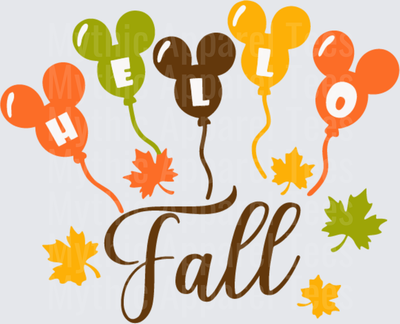 Disney Fall and Thanksgiving Hello Fall Mickey Mouse Balloons with Autumn Leaves