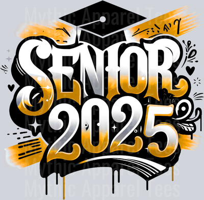 0035 Senior 2025 Airburshed Orange and Black 1 DTF 2025 Senior Graduation Transfers