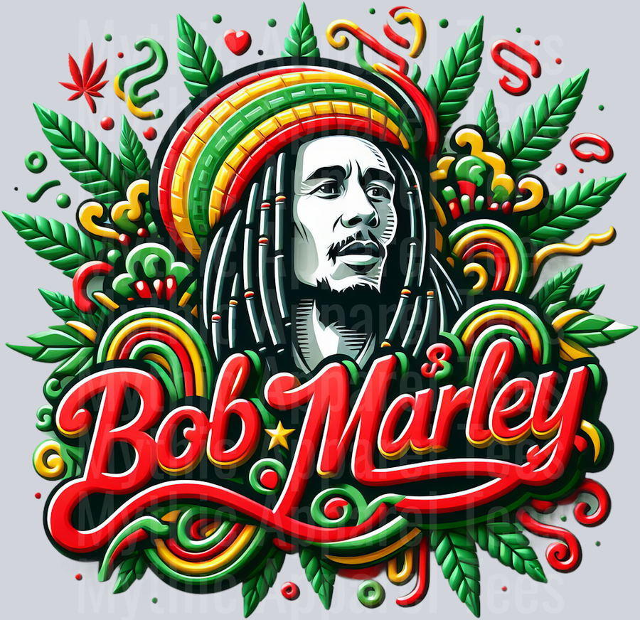 Bob Marley One Love floral colors weed plant DTF Weed Transfers