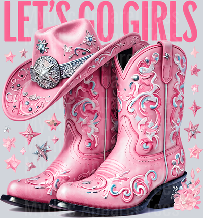 Let's Go Girls Boots and Hat Cowgirl Western Southern Girl Pink