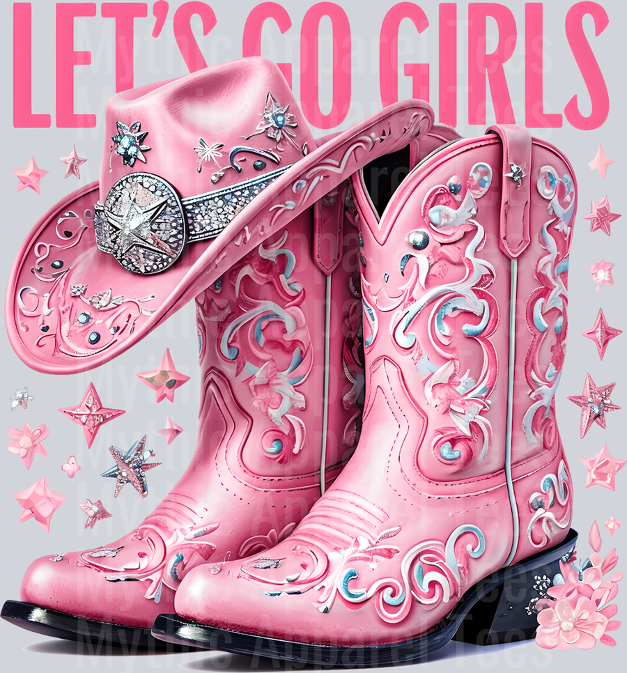 Let's Go Girls Boots and Hat Cowgirl Western Southern Girl Pink
