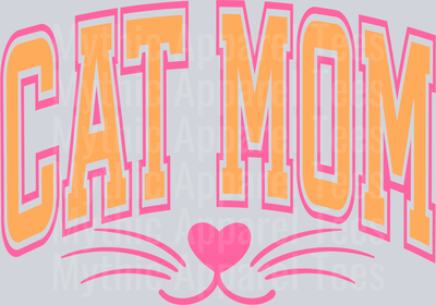 Cat Mom Orange and Pink Varsity Letters