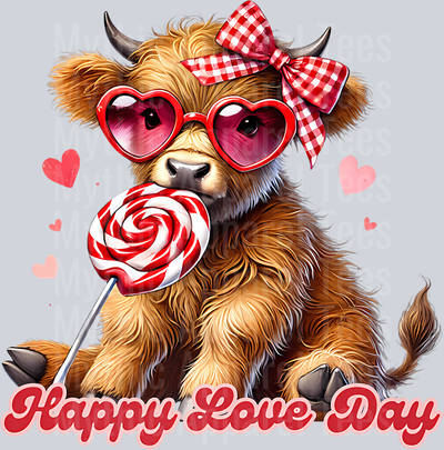 224 Happy Love Day Cute Valentine Highland Cow Premium T-Shirt