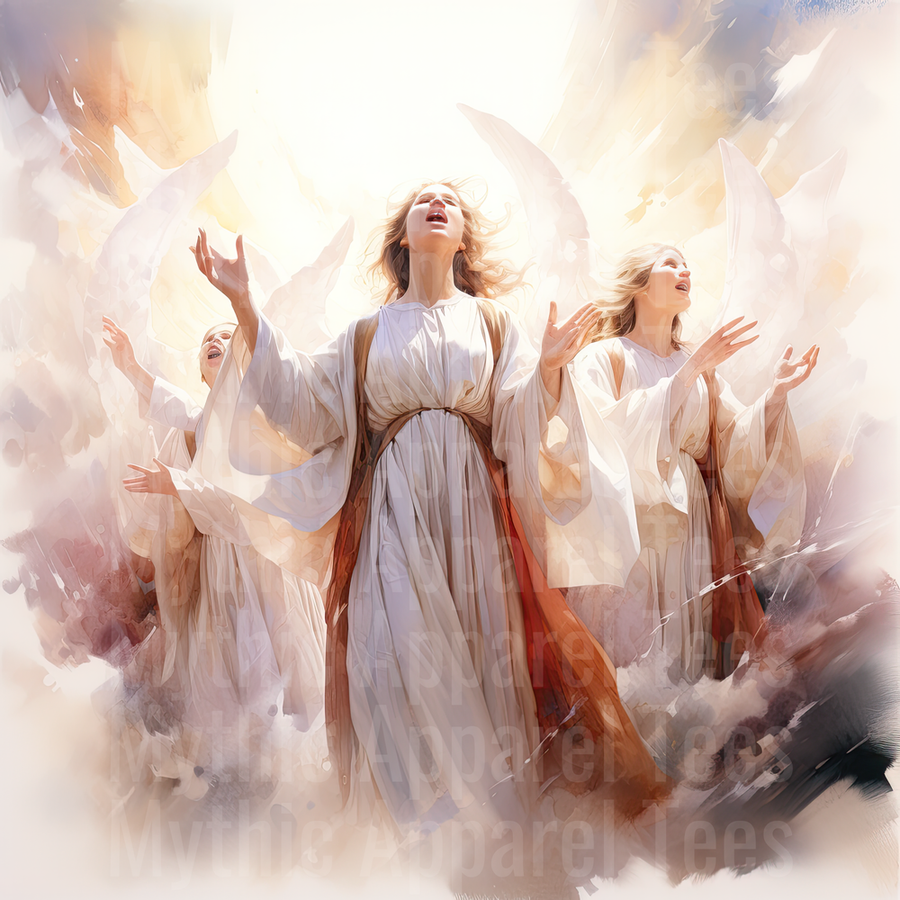 Nativity Heavenly Angels Ascending Watercolor Divine Light