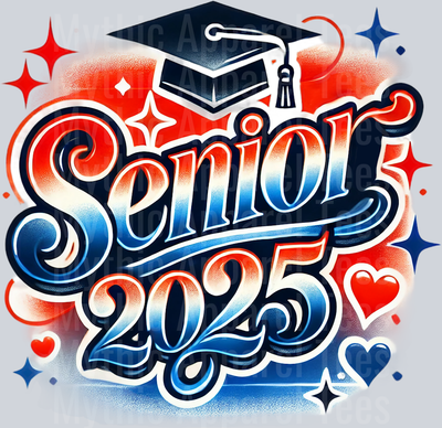 0010 Senior 2025 Airbrushed Red and Blue DTF 2025 Senior Graduation Transfers