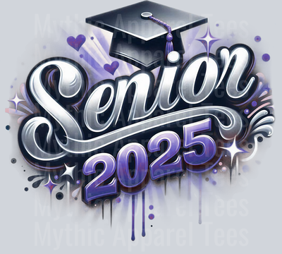 0017 Senior 2025 Airbrushed Navy Blue and Gray DTF 2025 Senior Graduation Transfers