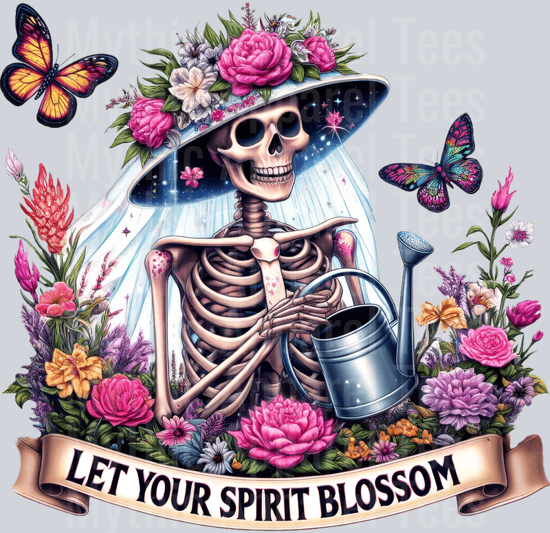 Let your spirit blossom Butterfly and Flowers Skelly Girl DTF Skull Transfers