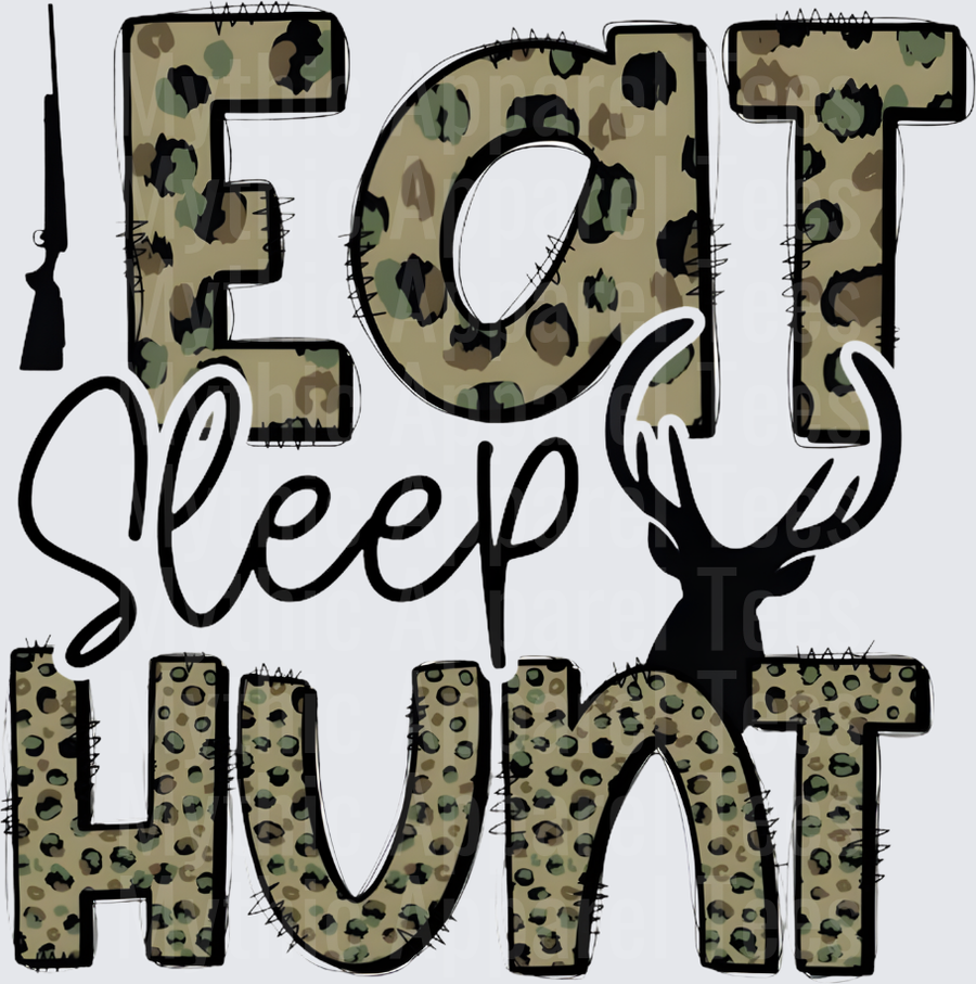 Eat Sleep Hunt Camo Leopard Print Deer Silhouette Design