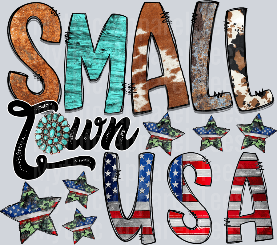 Small Town Usa Flag and prints flower 4th of July DTF Patriotic Transfers