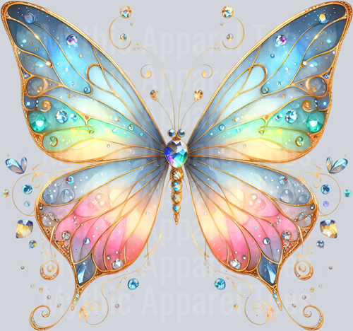 Rainbow Blue droplets Watercolor butterfly DTF Butterfly Transfers