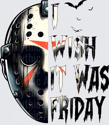 Jason Voorhees Hockey Mask I Wish It Was Friday Halloween Bats Horror Graphic