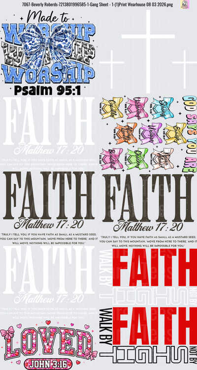 Gang Sheet FULL SIZE DESIGNS Christian Faith Bundle Made to Worship Psalm 95:1 Matthew 17:20 John 3:16 Religious Typography