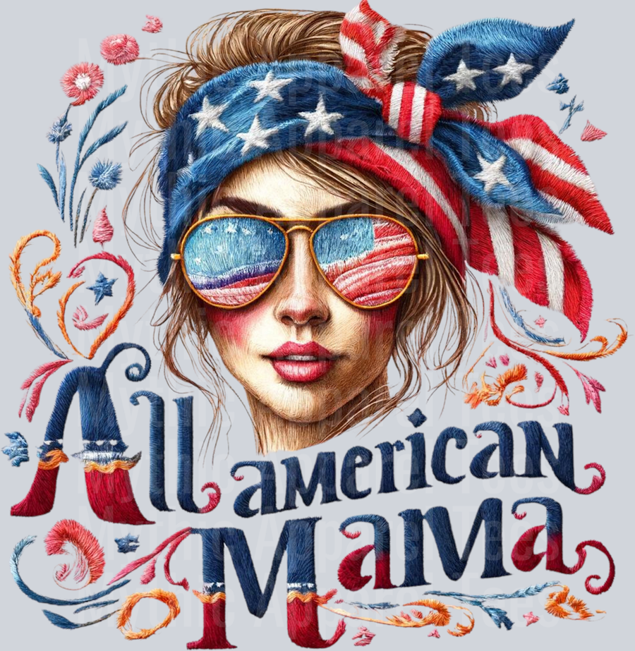 All American Mama Messy Bun 4th of July Patriotic Transfers 7
