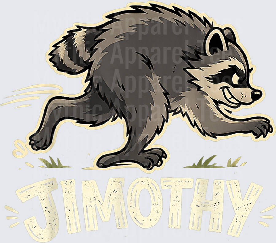 Jimothy the Sneaky Running Raccoon with Bold Text