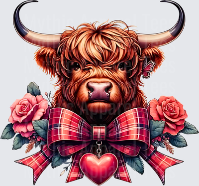 Highland Christmas Cow Valentine Plaid Bow Heart Roses