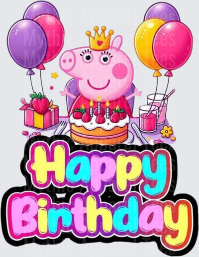Peppa Pig Princess Crown Happy Birthday Cake Balloons