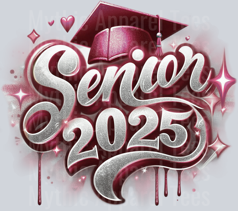 007 Senior 2025 Airbrushed Maroon DTF 2025 Senior Graduation Transfers