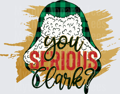 You Serious Clark Christmas Vacation Quote Green Buffalo Plaid Santa Hat Gold Brush Stroke
