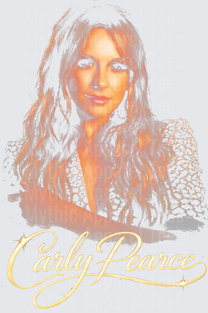 Carly Pearce Portrait Halftone Design with Gold Script Signature