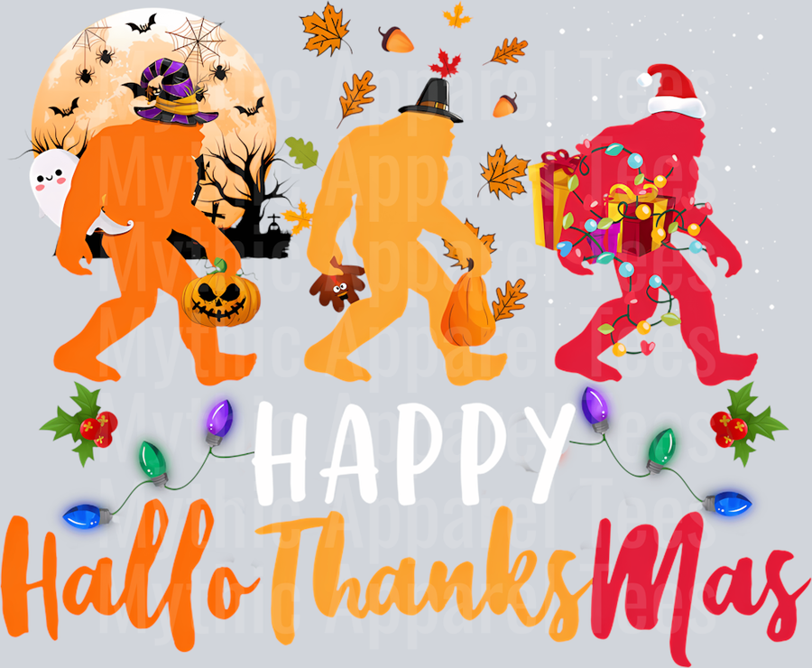 27 Hallothanksmas Bigfoot Halloween Thanksgiving Christmas Long Sleeve T-Shirt