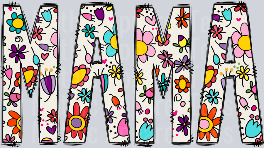 Mama white flowers with drops of colors DTF MOM Transfers