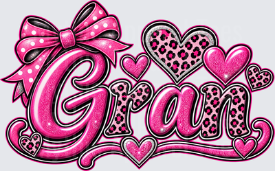 Names For Grandma Gran Pink Glitter Leopard Print Hearts Polka Dot Bow Script Design
