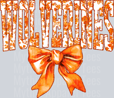 Orange Wolverines College Font Floral Print Bow School Spirit & Sports