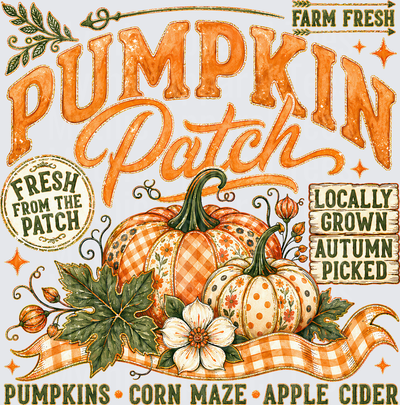 Fall Designs Pumpkin Patch Farm Fresh Locally Grown Autumn Picked Gingham Floral Pumpkin Harvest Sign with Corn Maze Apple Cider Banner
