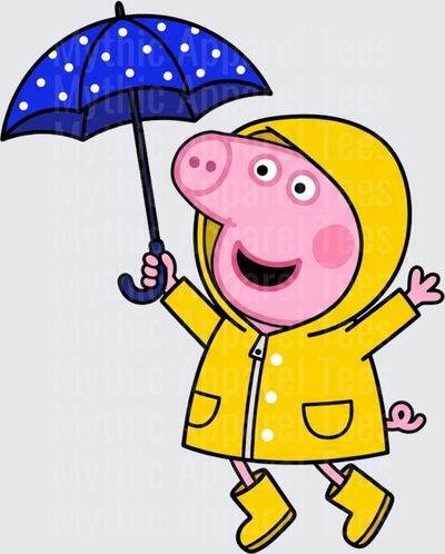Peppa Pig Yellow Raincoat Blue Polka Dot Umbrella Rain Day