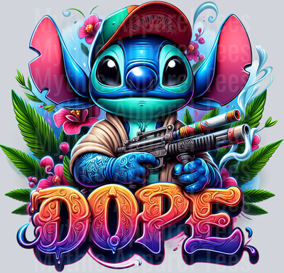 Stitch 3 Smoking Pop Culture DTF Weed Transfers