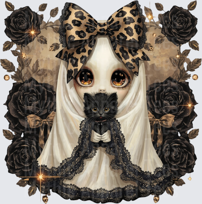 Halloween Gothic Doll Girl Black Cat Leopard Bow Black Roses