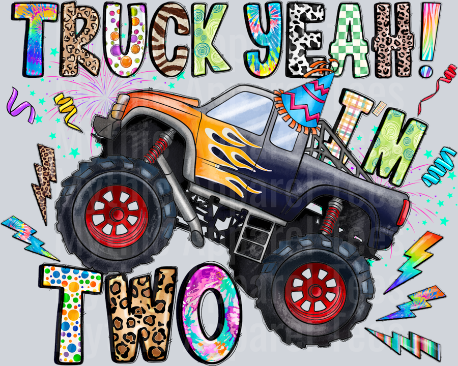 Truck Yeah Two DTF Birthday Boy Transfers