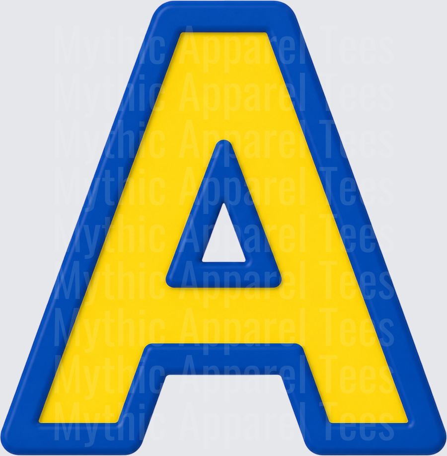 Toy Story Alphabet Letter A Yellow Blue Bold Block Font