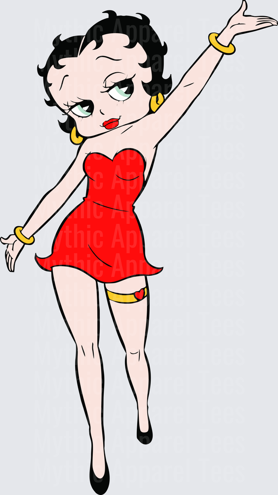 Betty Boop Classic Red Dress Pose with Gold Bracelets and Hoop Earrings