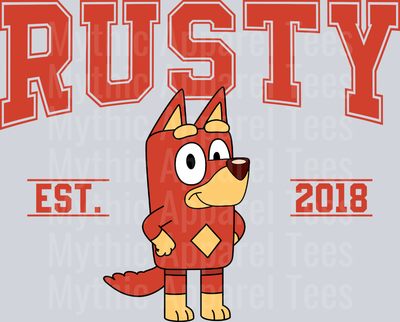 Rusty EST 2018 DTF Bluey Transfers