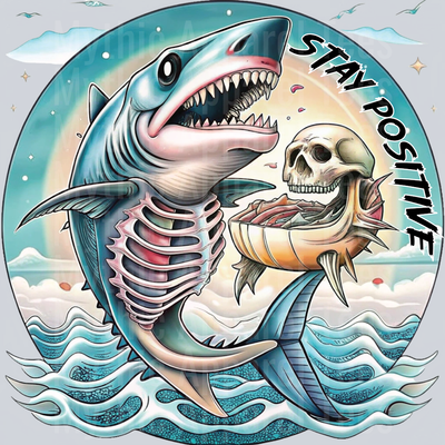 Stay Positive Shark with Skull DTF Skull Transfers