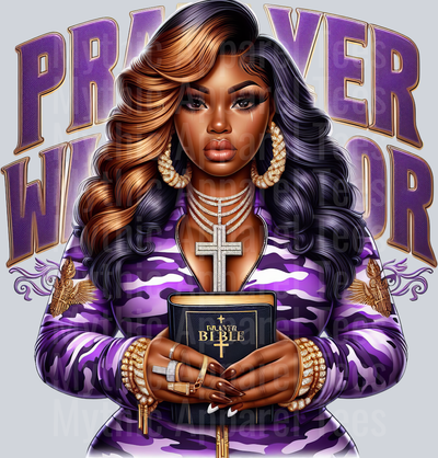 Girl with open bible 4 Purple Prayer Warrior DTF Religious Transfers
