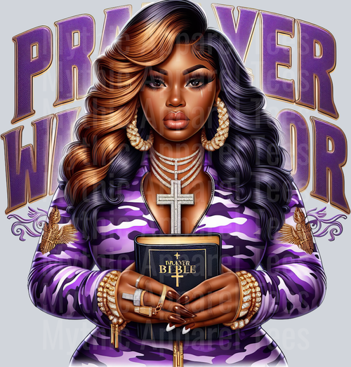 Girl with open bible 4 Purple Prayer Warrior DTF Religious Transfers