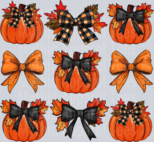Fall bow pumpkin coquette DTF Fall Transfers