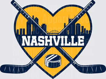 NHL Teams Nashville Predators Heart Skyline Crossed Hockey Sticks