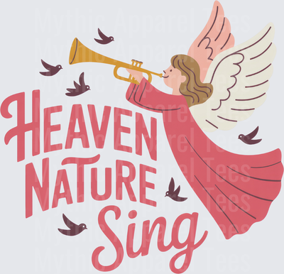 Heaven And Nature Sing Christmas Angel Playing Trumpet with Birds Faith Holiday