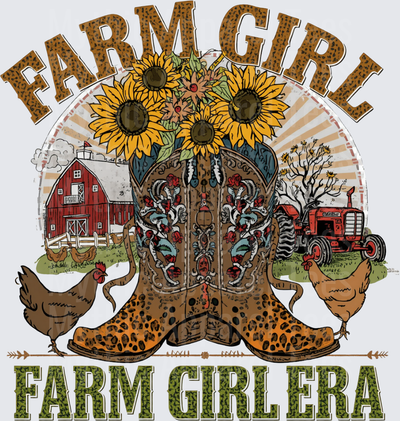 Farm Life Farm Girl Era Leopard Cowboy Boots Sunflowers Chickens Barn Tractor