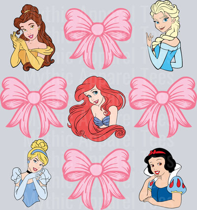 Coquette bow Disney Princesses DTF Disney Transfers