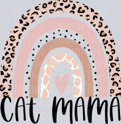 Cat Mama rainbow pink with leopard dots DTF Cat Transfers